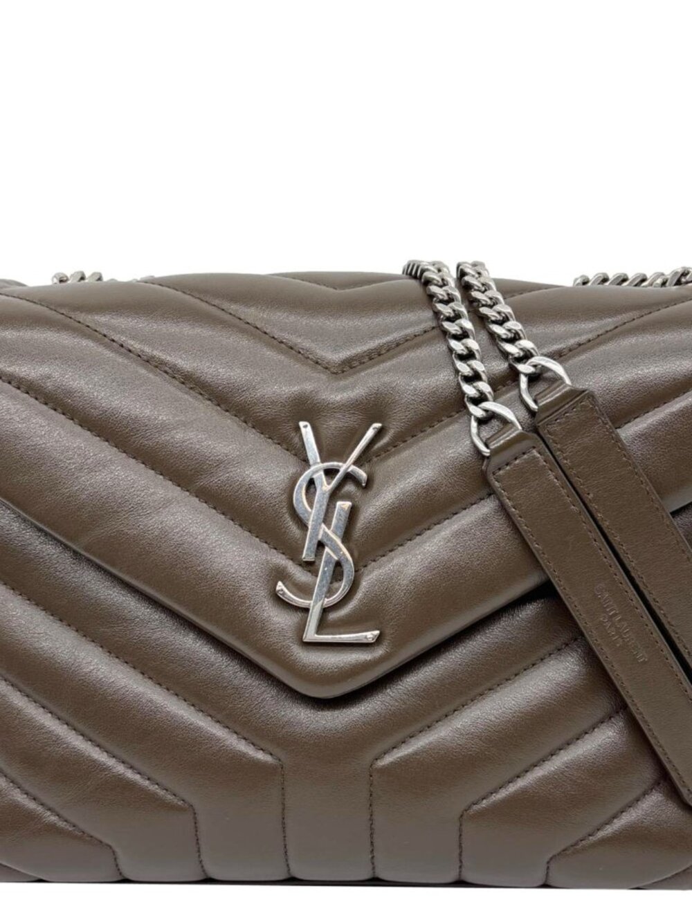 Yves Saint Laurent  Loulou Small Matelasse Chevron Leather Shoulder Bag Grey